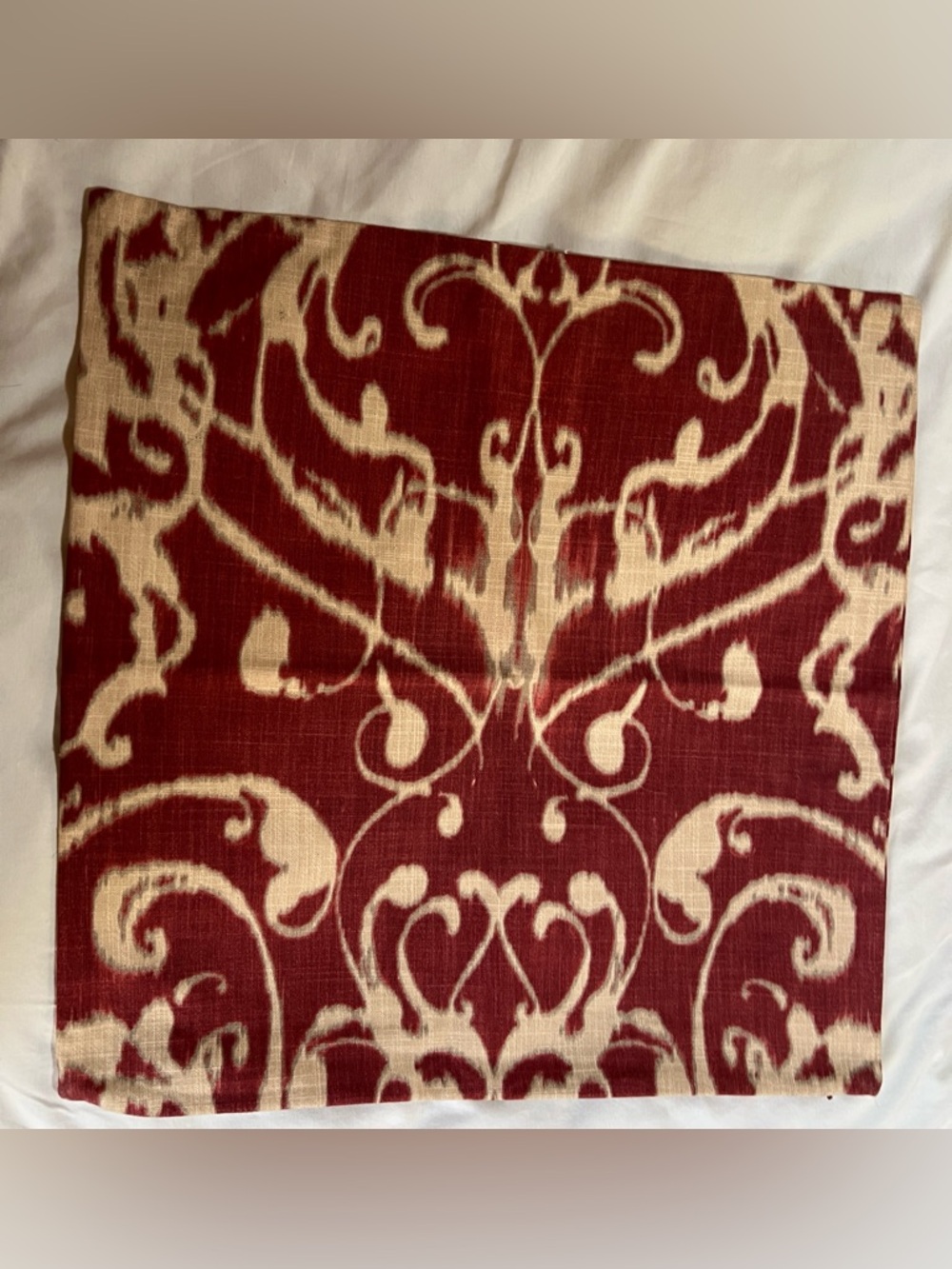 POTTERY Barb Red and Tan Decorative Throw Pillow Cover with Damask Motif.